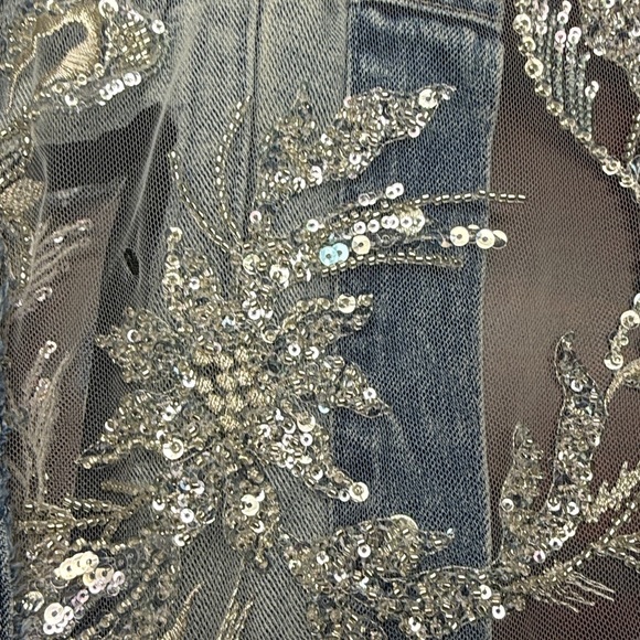 Light Blue Denim Jacket with Silver Sequins and white beading. - Picture 6 of 8